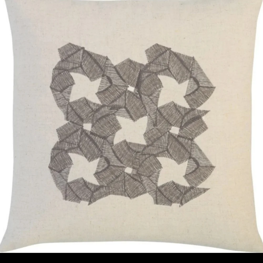 2 pillow cover Crate & barrel Zen Flower 16x16 gray embroidered